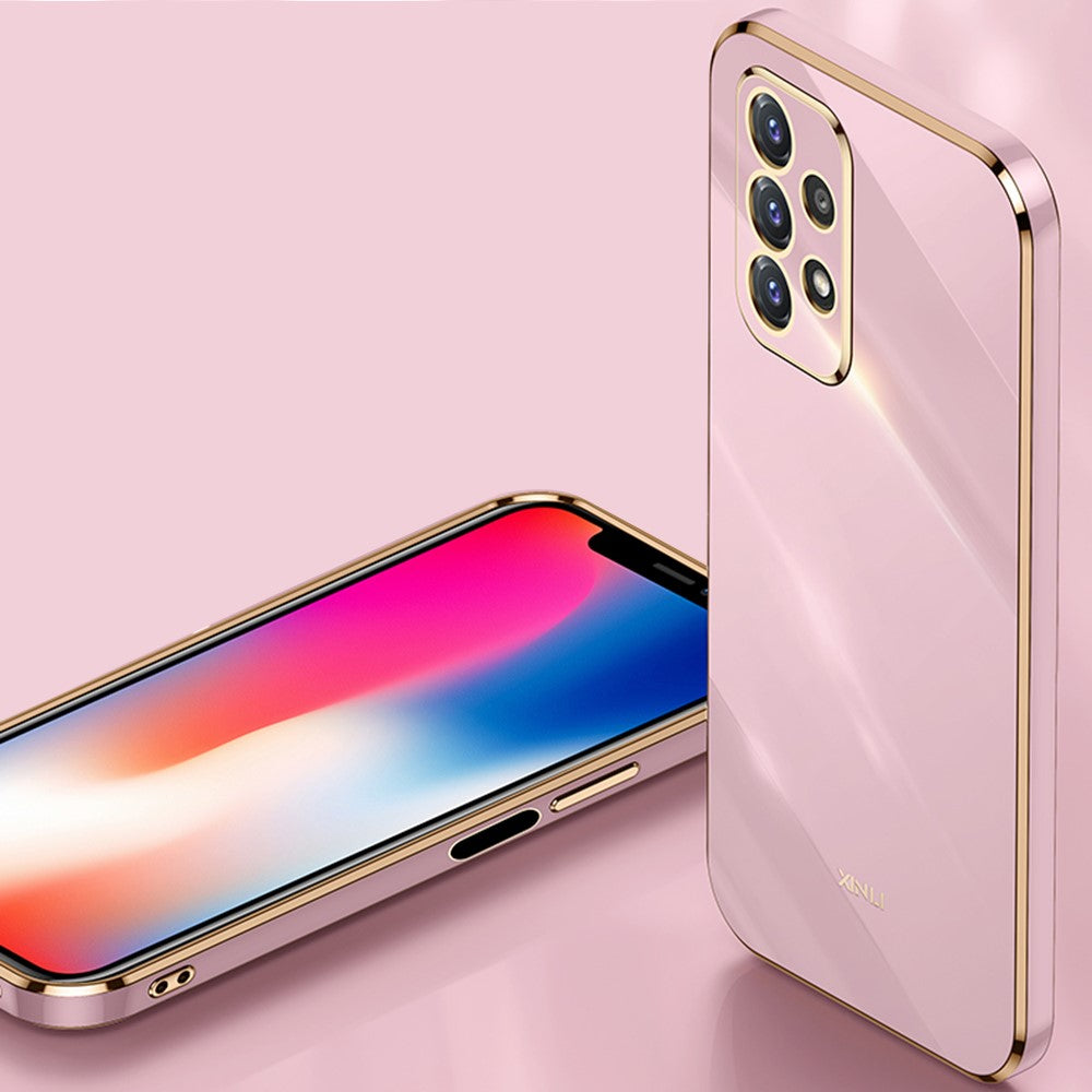 XINLI för Samsung Galaxy A52s 5G/Galaxy A52 4G/5G Skyddande Skal Precis Linsutskärning Galvanisering Gyllene Kant Design Fallskyddande TPU mobilskal