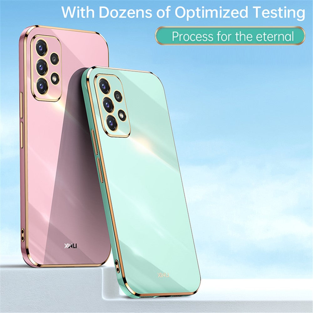 XINLI för Samsung Galaxy A52s 5G/Galaxy A52 4G/5G Skyddande Skal Precis Linsutskärning Galvanisering Gyllene Kant Design Fallskyddande TPU mobilskal