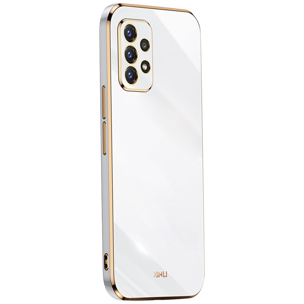 XINLI för Samsung Galaxy A52s 5G/Galaxy A52 4G/5G Skyddande Skal Precis Linsutskärning Galvanisering Gyllene Kant Design Fallskyddande TPU mobilskal