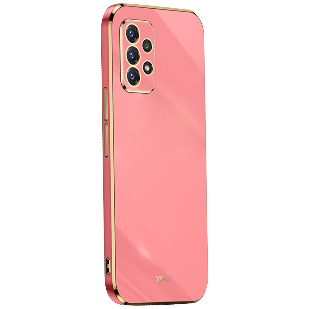 XINLI för Samsung Galaxy A52s 5G/Galaxy A52 4G/5G Skyddande Skal Precis Linsutskärning Galvanisering Gyllene Kant Design Fallskyddande TPU mobilskal