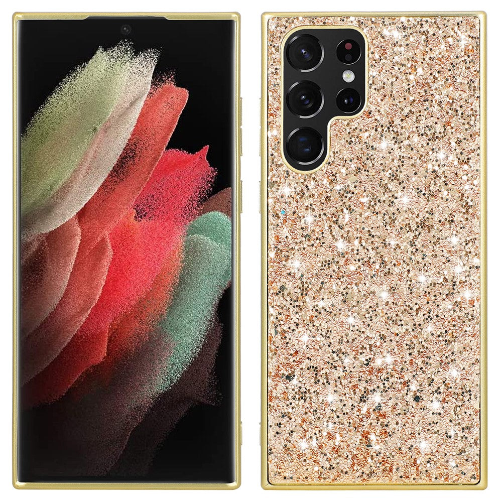 Samsung Galaxy S22 Ultra 5G Bling Glitter Mobilskal Galvaniserad TPU Ram + Hård PC Baksida Reptåligt Skyddande Mobilskal