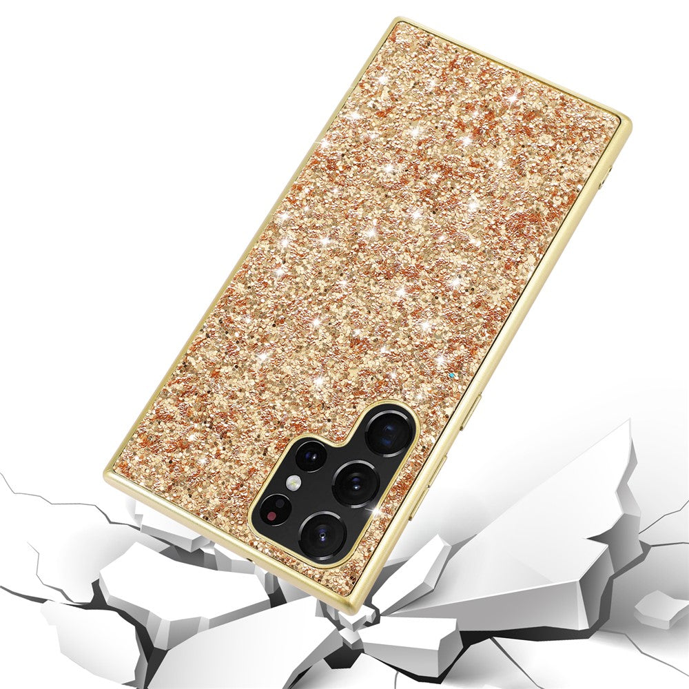 Samsung Galaxy S22 Ultra 5G Bling Glitter Mobilskal Galvaniserad TPU Ram + Hård PC Baksida Reptåligt Skyddande Mobilskal