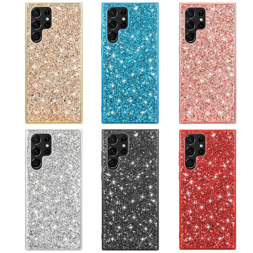 Samsung Galaxy S22 Ultra 5G Bling Glitter Mobilskal Galvaniserad TPU Ram + Hård PC Baksida Reptåligt Skyddande Mobilskal