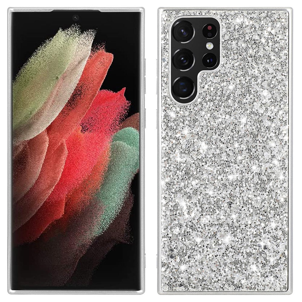 Samsung Galaxy S22 Ultra 5G Bling Glitter Mobilskal Galvaniserad TPU Ram + Hård PC Baksida Reptåligt Skyddande Mobilskal