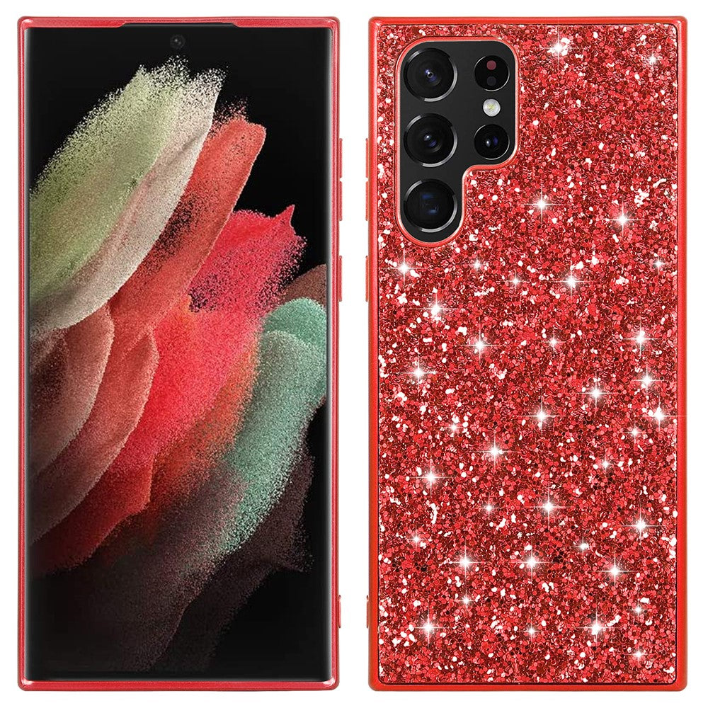 Samsung Galaxy S22 Ultra 5G Bling Glitter Mobilskal Galvaniserad TPU Ram + Hård PC Baksida Reptåligt Skyddande Mobilskal