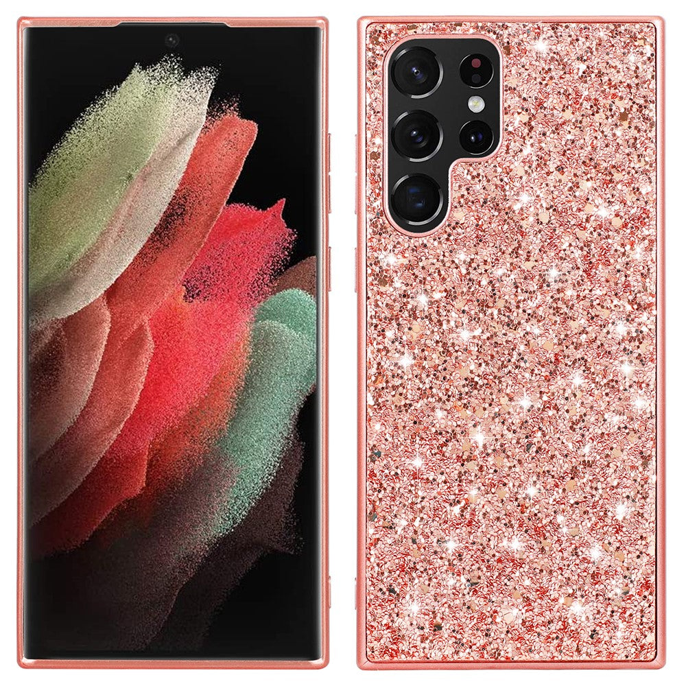 Samsung Galaxy S22 Ultra 5G Bling Glitter Mobilskal Galvaniserad TPU Ram + Hård PC Baksida Reptåligt Skyddande Mobilskal