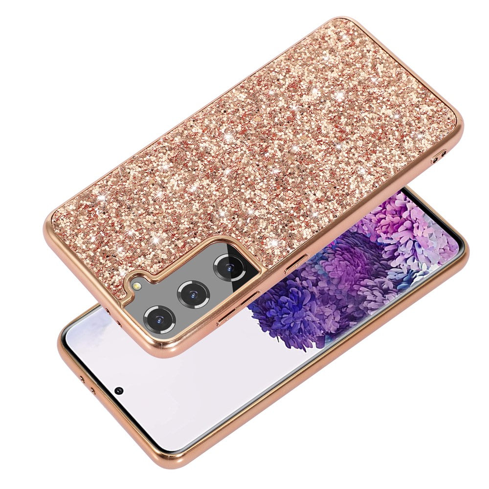 For Samsung Galaxy S22+ 5G Glitter Sequins Case Electroplating TPU Frame + Hard PC Back Dual Layer Hybrid Cover