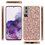 For Samsung Galaxy S22+ 5G Glitter Sequins Case Electroplating TPU Frame + Hard PC Back Dual Layer Hybrid Cover