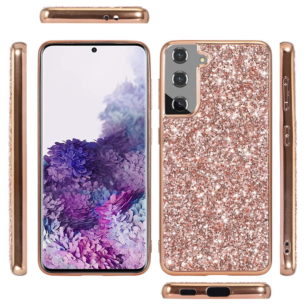 For Samsung Galaxy S22+ 5G Glitter Sequins Case Electroplating TPU Frame + Hard PC Back Dual Layer Hybrid Cover