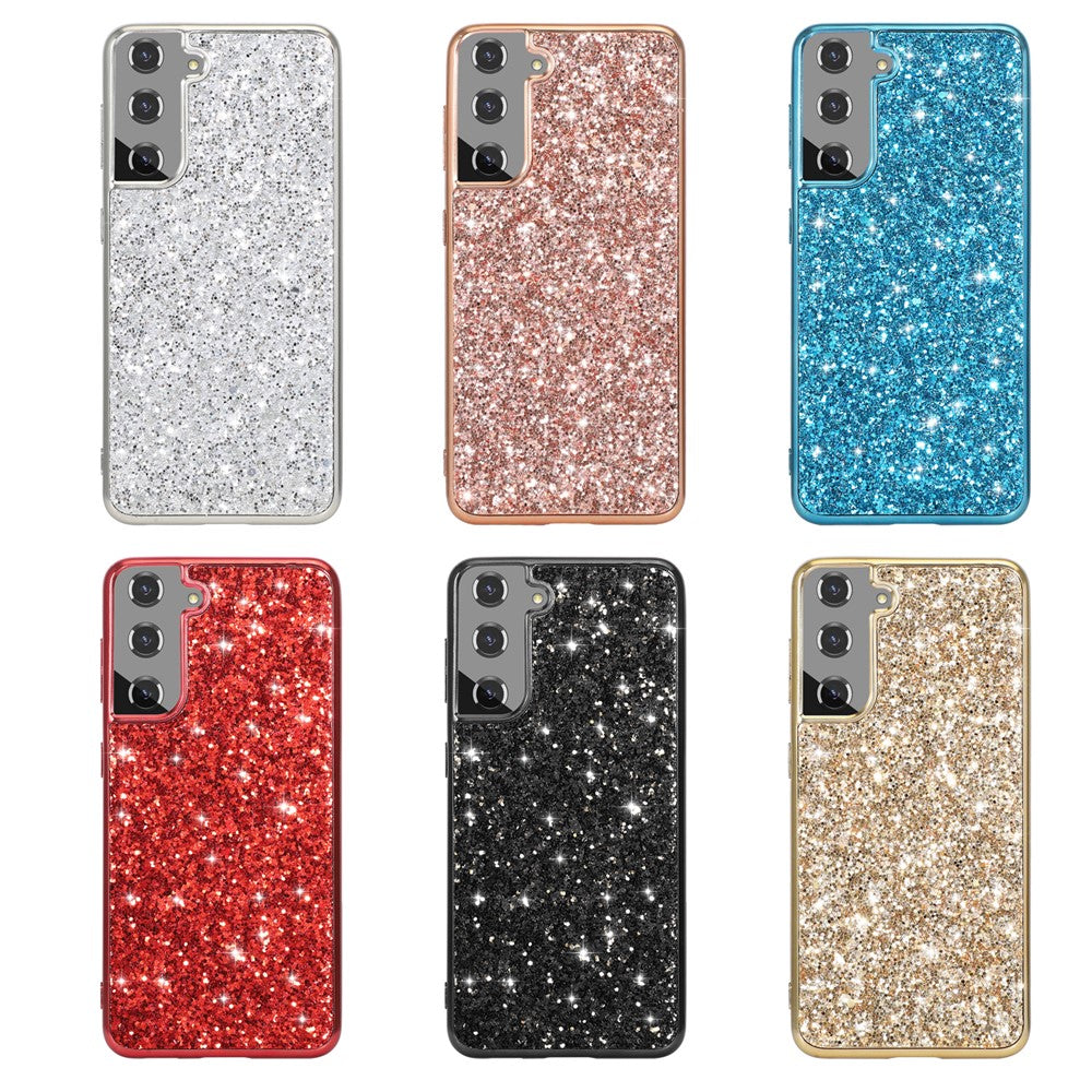 For Samsung Galaxy S22+ 5G Glitter Sequins Case Electroplating TPU Frame + Hard PC Back Dual Layer Hybrid Cover