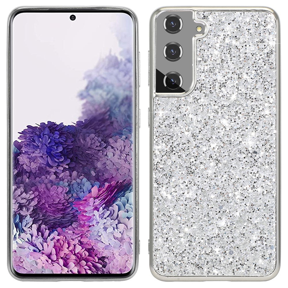 For Samsung Galaxy S22+ 5G Glitter Sequins Case Electroplating TPU Frame + Hard PC Back Dual Layer Hybrid Cover