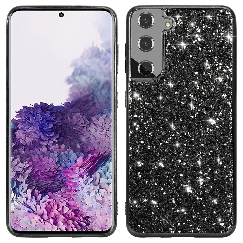For Samsung Galaxy S22+ 5G Glitter Sequins Case Electroplating TPU Frame + Hard PC Back Dual Layer Hybrid Cover
