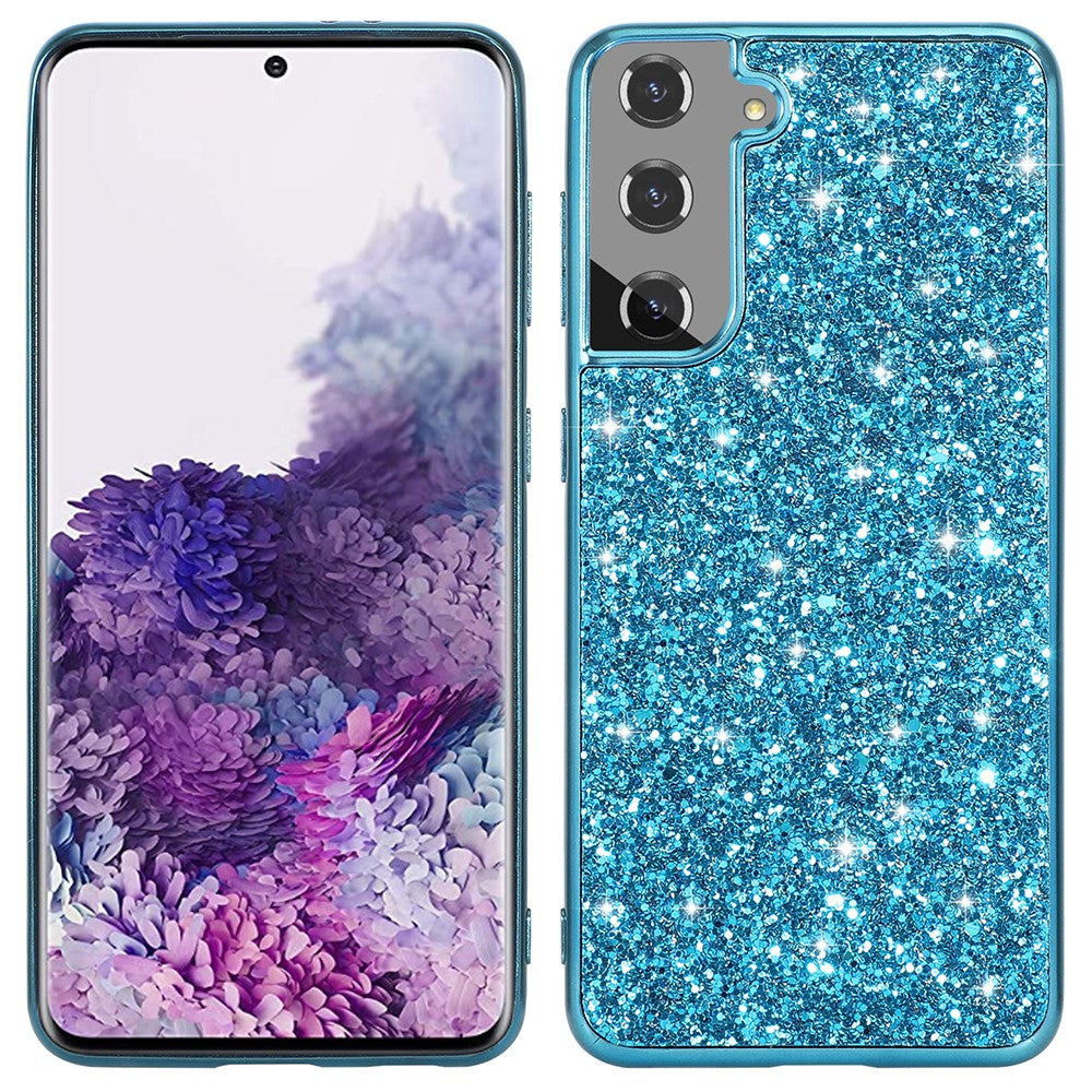 For Samsung Galaxy S22+ 5G Glitter Sequins Case Electroplating TPU Frame + Hard PC Back Dual Layer Hybrid Cover