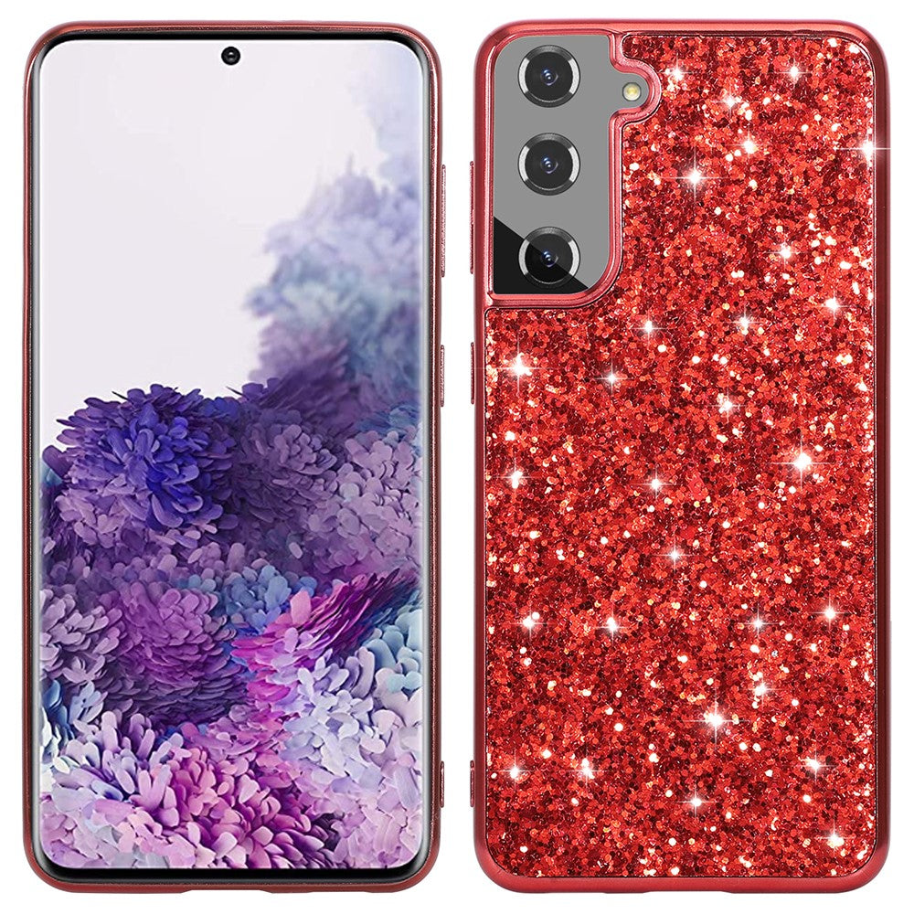 For Samsung Galaxy S22+ 5G Glitter Sequins Case Electroplating TPU Frame + Hard PC Back Dual Layer Hybrid Cover