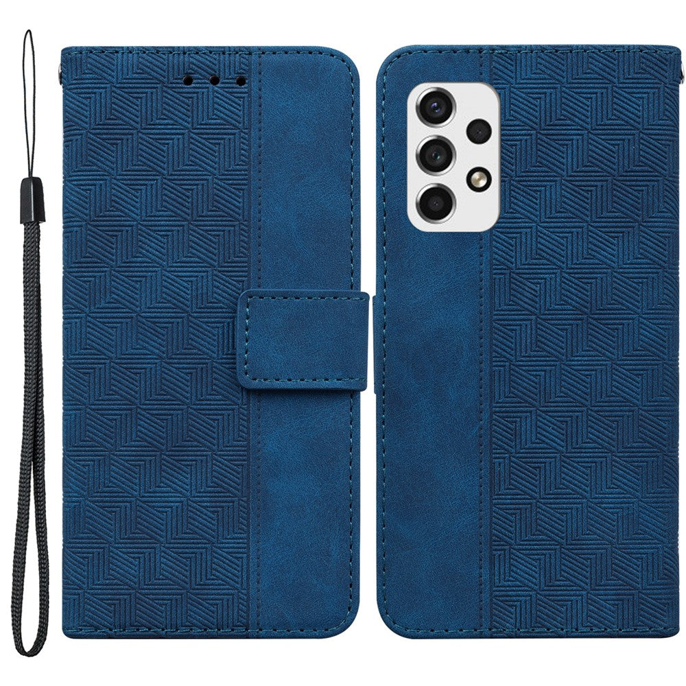 For Samsung Galaxy A33 5G Imprinting Geometry Leather Case Shockproof Wallet Stand Phone Shell with Hand Strap