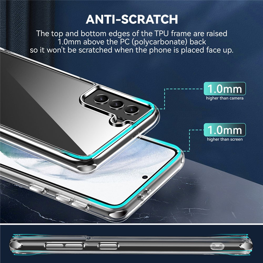 Electroplating Transparent Clear Hybrid Phone Cover for Samsung Galaxy S21+ 5G, Thickened Corners TPU + PC Mobile Phone Accessory