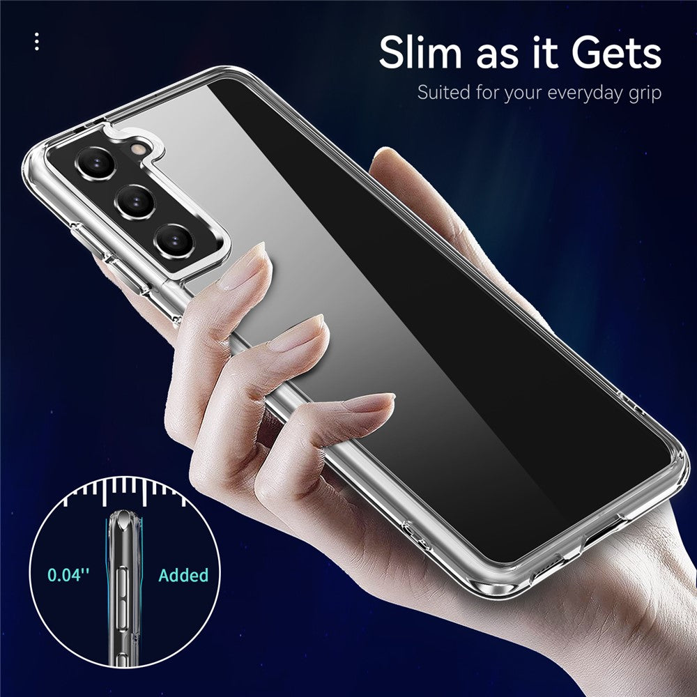 Electroplating Transparent Clear Hybrid Phone Cover for Samsung Galaxy S21+ 5G, Thickened Corners TPU + PC Mobile Phone Accessory