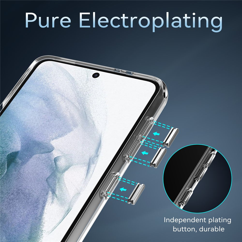 Electroplating Crystal Clear Hybrid Phone Cover for Samsung Galaxy S21 4G / 5G, Corner Drop-Proof Bumpers TPU + PC Mobile Phone Accessory