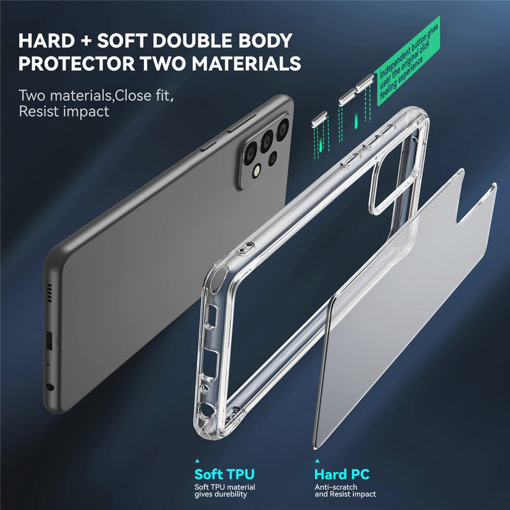 Transparent TPU + PC Cover til Samsung Galaxy A52 4G / 5G / A52s 5G med uafhængige galvaniserede sideknapper