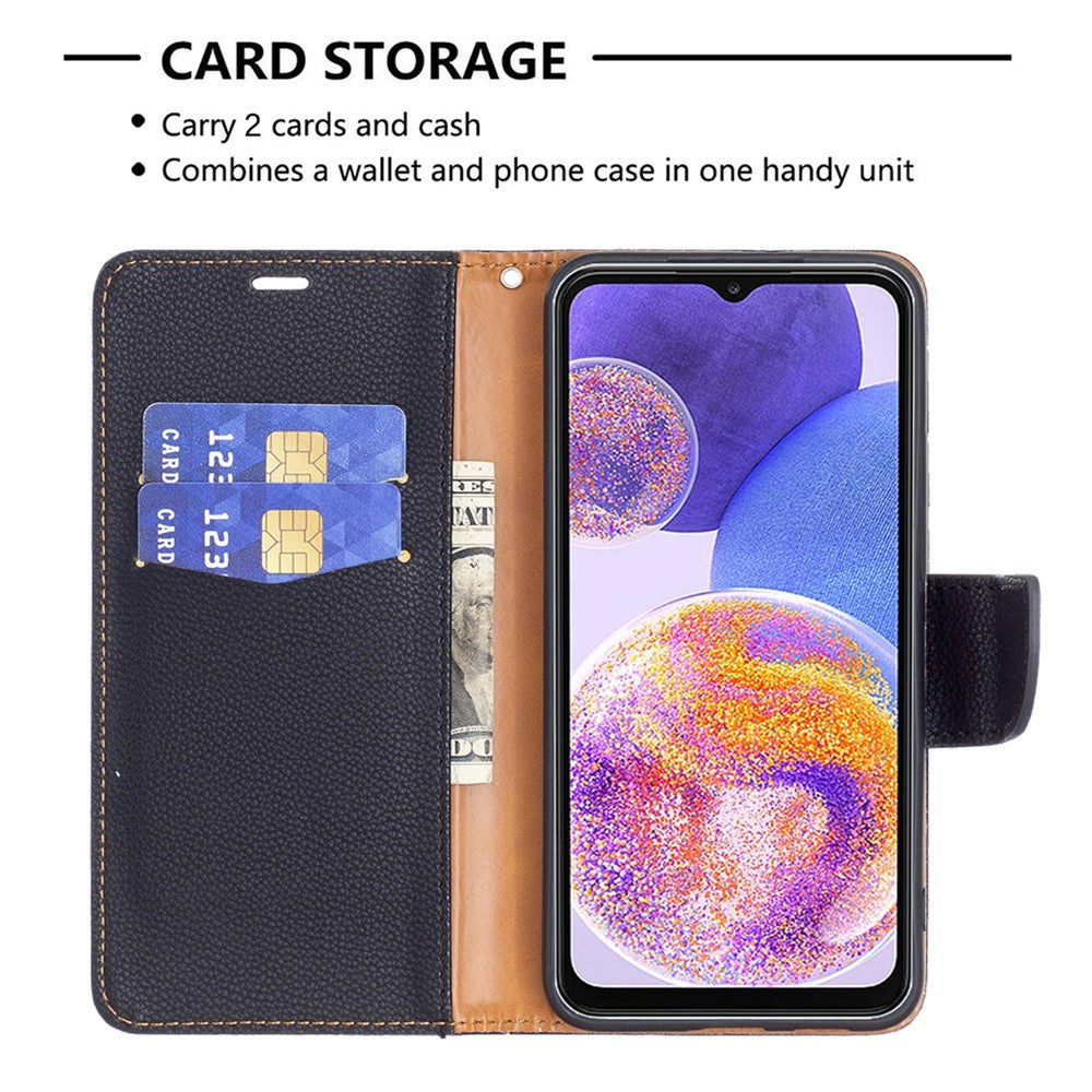 For Samsung Galaxy A23 4G / 5G (Global Version) Litchi Texture Scratch Resistant PU Leather Wallet Case Solid Color Stand Mobile Phone Cover
