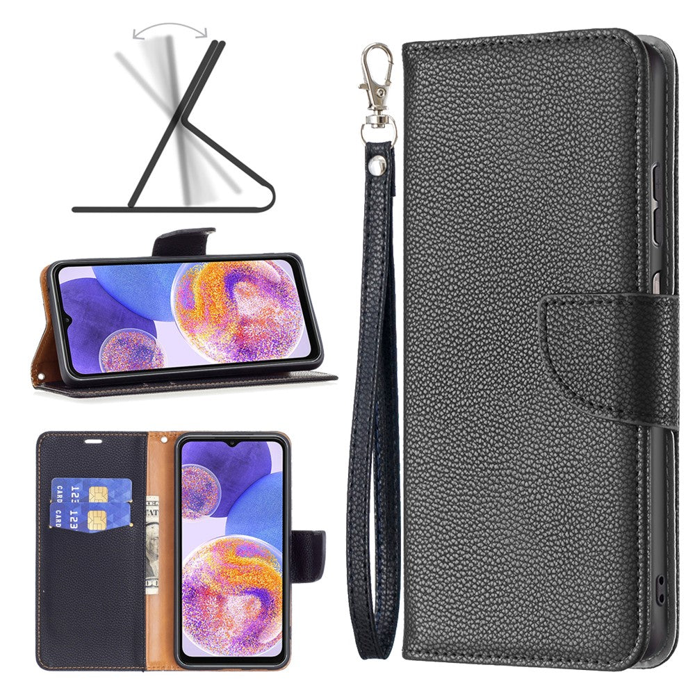 For Samsung Galaxy A23 4G / 5G (Global Version) Litchi Texture Scratch Resistant PU Leather Wallet Case Solid Color Stand Mobile Phone Cover