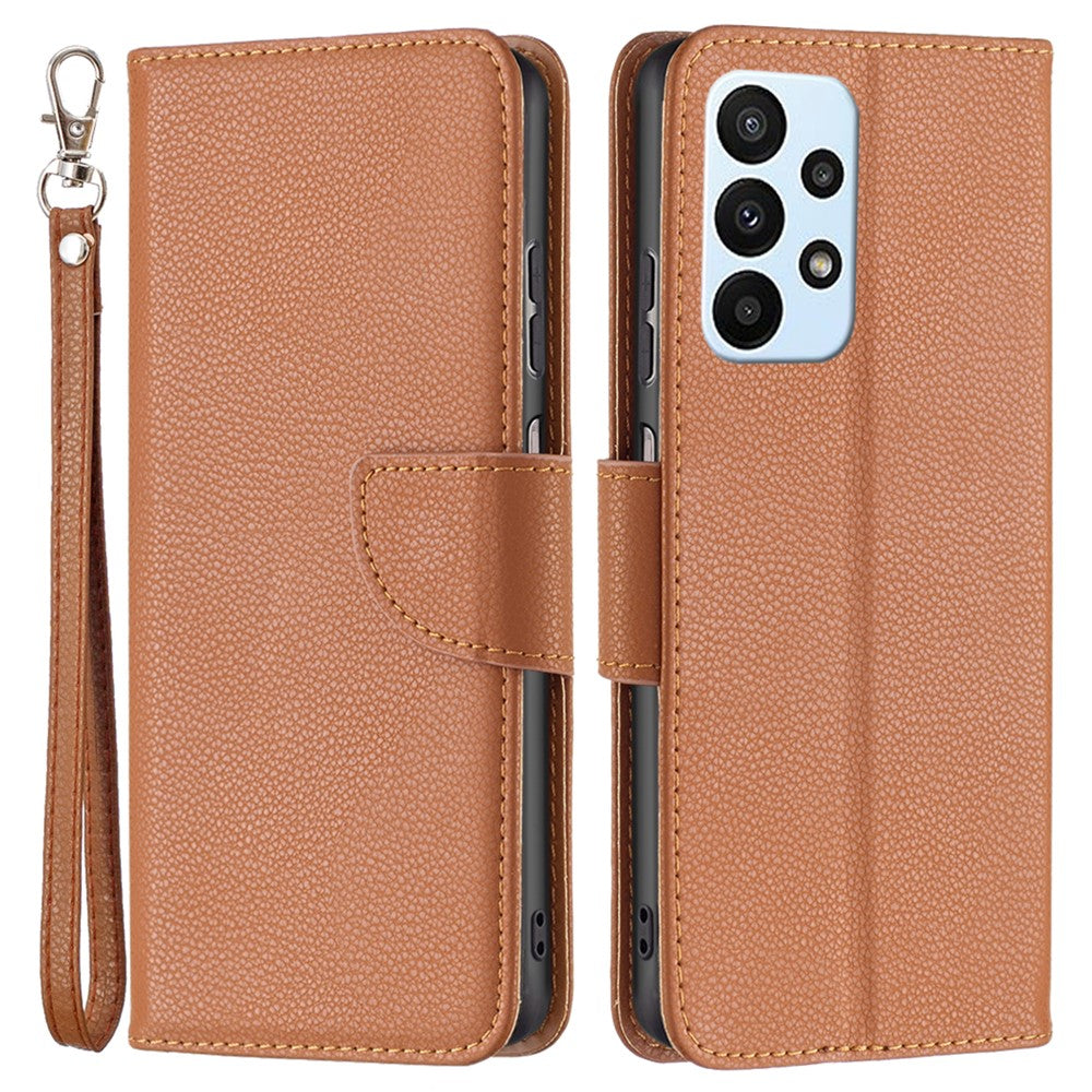 Samsung Galaxy A23 4G / 5G (Global Version) Litchi Texture Reptåligt PU Läder Plånboksfodral Enfärgat Stativ Mobilmobilfodral