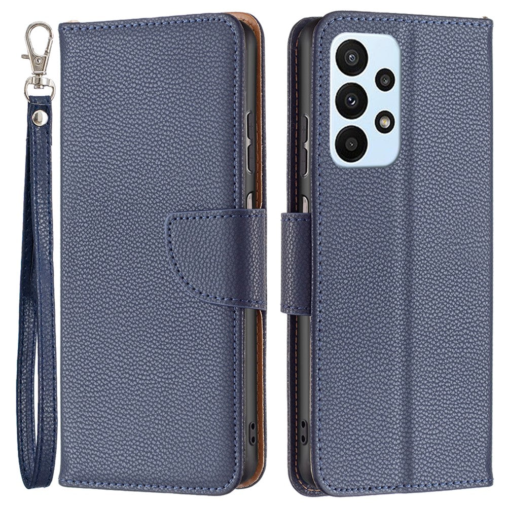 Samsung Galaxy A23 4G / 5G (Global Version) Litchi Texture Reptåligt PU Läder Plånboksfodral Enfärgat Stativ Mobilmobilfodral