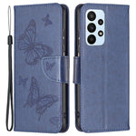 For Samsung Galaxy A23 4G / 5G (Global Version) Butterfly Imprinted Phone Case Anti-Drop PU Leather Wallet Stand Cover with Hand Strap