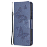 For Samsung Galaxy A23 4G / 5G (Global Version) Butterfly Imprinted Phone Case Anti-Drop PU Leather Wallet Stand Cover with Hand Strap