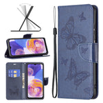 For Samsung Galaxy A23 4G / 5G (Global Version) Butterfly Imprinted Phone Case Anti-Drop PU Leather Wallet Stand Cover with Hand Strap