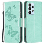 For Samsung Galaxy A23 4G / 5G (Global Version) Butterfly Imprinted Phone Case Anti-Drop PU Leather Wallet Stand Cover with Hand Strap
