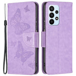 For Samsung Galaxy A23 4G / 5G (Global Version) Butterfly Imprinted Phone Case Anti-Drop PU Leather Wallet Stand Cover with Hand Strap