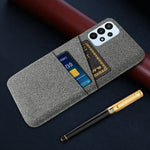 For Samsung Galaxy A23 4G / 5G (Global Version) Cloth + PC Phone Cover Anti-dust Cloth Texture Multifunction Dual Card Slots Cell Phone Case