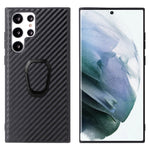 For Samsung Galaxy S22 Ultra 5G Ring Kickstand Anti-fingerprint PU Leather Coated TPU + PC Phone Case Car Mount Holder Shell
