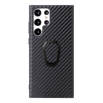For Samsung Galaxy S22 Ultra 5G Ring Kickstand Anti-fingerprint PU Leather Coated TPU + PC Phone Case Car Mount Holder Shell