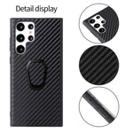 For Samsung Galaxy S22 Ultra 5G Ring Kickstand Anti-fingerprint PU Leather Coated TPU + PC Phone Case Car Mount Holder Shell