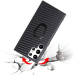 For Samsung Galaxy S22 Ultra 5G Ring Kickstand Anti-fingerprint PU Leather Coated TPU + PC Phone Case Car Mount Holder Shell