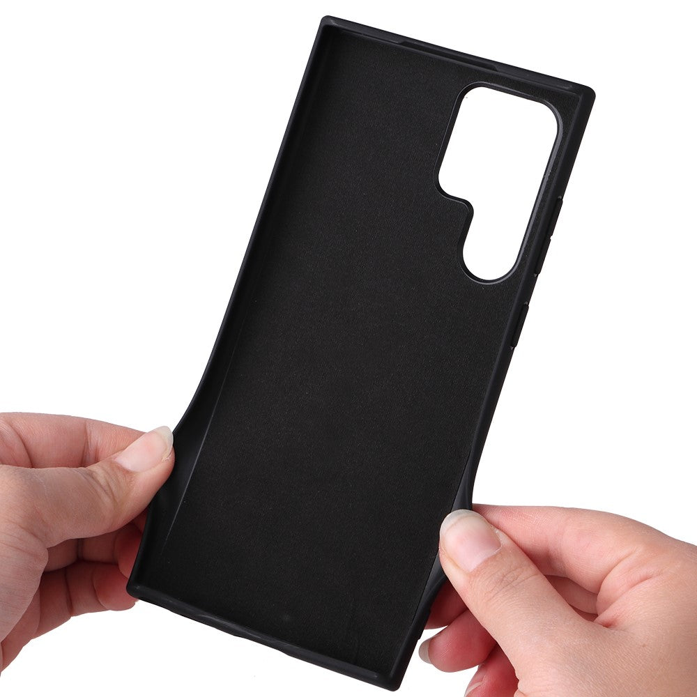 For Samsung Galaxy S22 Ultra 5G Ring Kickstand Anti-fingerprint PU Leather Coated TPU + PC Phone Case Car Mount Holder Shell