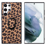 For Samsung Galaxy S22 Ultra 5G Ring Kickstand Anti-fingerprint PU Leather Coated TPU + PC Phone Case Car Mount Holder Shell