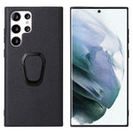 For Samsung Galaxy S22 Ultra 5G Ring Kickstand Anti-fingerprint PU Leather Coated TPU + PC Phone Case Car Mount Holder Shell
