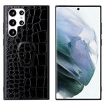 For Samsung Galaxy S22 Ultra 5G Ring Kickstand Anti-fingerprint PU Leather Coated TPU + PC Phone Case Car Mount Holder Shell
