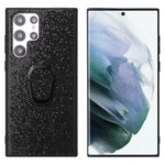 For Samsung Galaxy S22 Ultra 5G Ring Kickstand Anti-fingerprint PU Leather Coated TPU + PC Phone Case Car Mount Holder Shell