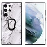 For Samsung Galaxy S22 Ultra 5G Ring Kickstand Anti-fingerprint PU Leather Coated TPU + PC Phone Case Car Mount Holder Shell