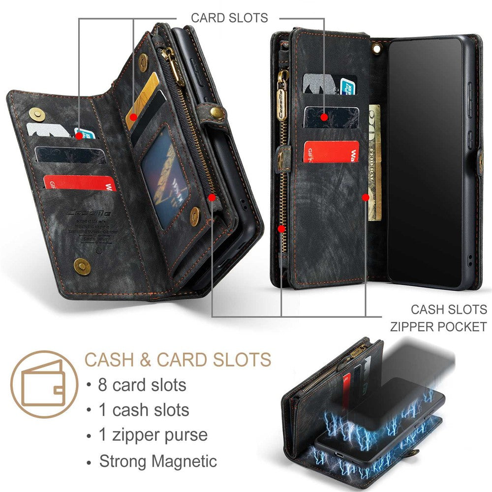 CASEME 008-serie til Samsung Galaxy S22 5G Stødsikkert PU-læder Aftageligt 2-i-1 Telefoncover Multifunktionel Anti-fald Pung Stativ Skal