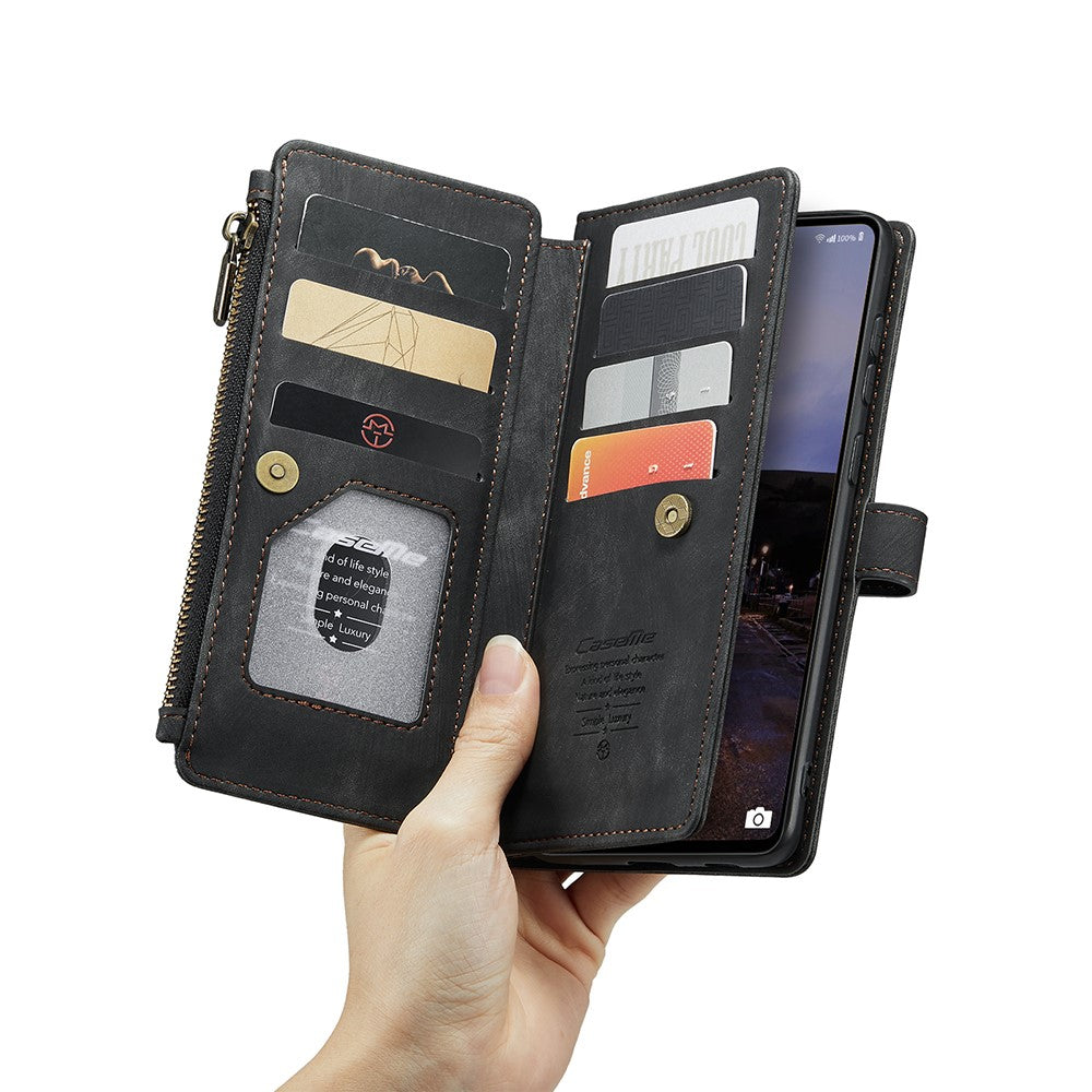 Samsung Galaxy A33 5G mobilskal med Rem CASEME C30 Dragkedja Flera Korthållare PU Läderfodral