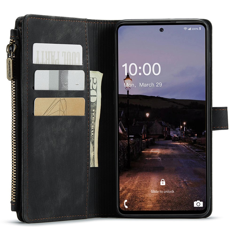 Samsung Galaxy A33 5G mobilskal med Rem CASEME C30 Dragkedja Flera Korthållare PU Läderfodral