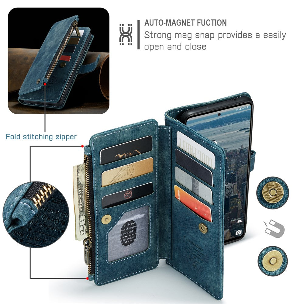 For Samsung Galaxy A53 5G Phone Cases with Strap CASEME C30 Zipper Multiple Card Holder PU Leather Cover