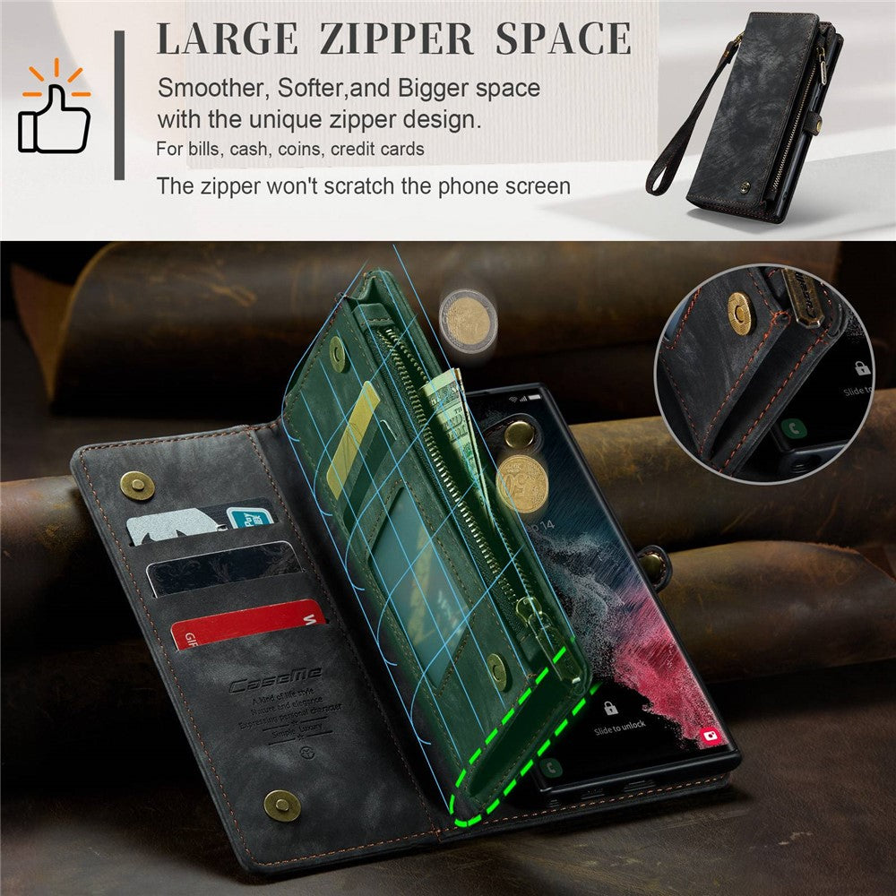 CASEME 008 Series for Samsung Galaxy S22 Ultra Detachable 2-in-1 PU Leather Phone Case Multifunctional Wallet Stand Protective Cover