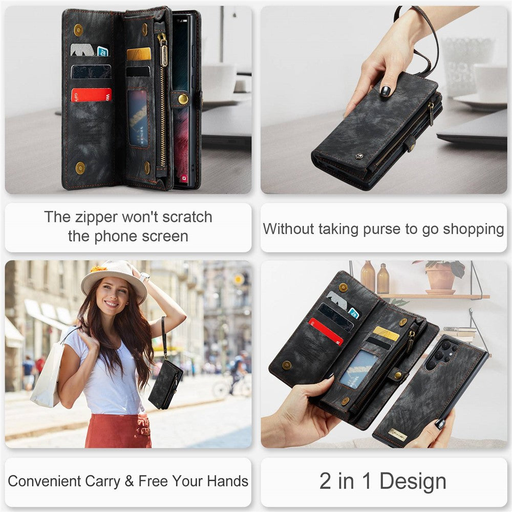 CASEME 008 Series for Samsung Galaxy S22 Ultra Detachable 2-in-1 PU Leather Phone Case Multifunctional Wallet Stand Protective Cover