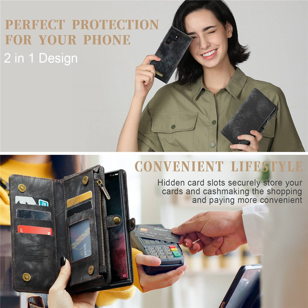 CASEME 008 Series for Samsung Galaxy S22 Ultra Detachable 2-in-1 PU Leather Phone Case Multifunctional Wallet Stand Protective Cover